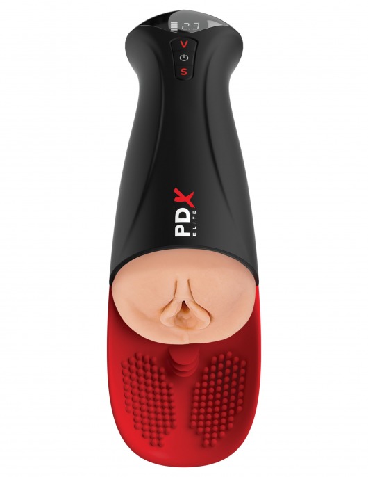Телесный мастурбатор-вагина в черной колбе с вибрацией Fuck-O-Matic Pro XL - Pipedream - в Саратове купить с доставкой