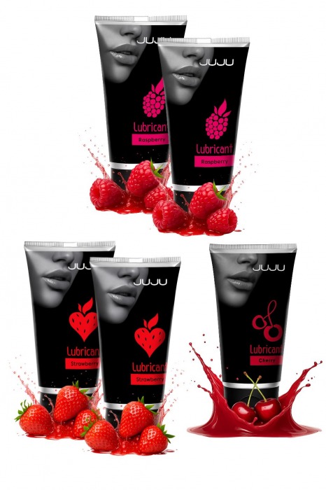 Набор из 5 съедобных лубрикантов JUJU (клубника х 2, малина х 2, вишня) - JuJu - купить с доставкой в Саратове