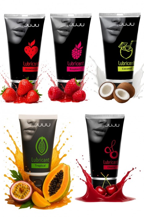 Набор из 5 съедобных лубрикантов JUJU (клубника, малина, тропические фрукты, вишня, кокос) - JuJu - купить с доставкой в Саратове