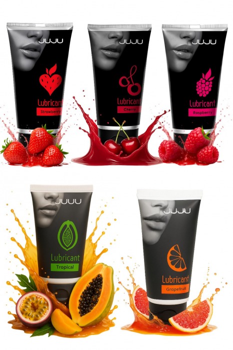 Набор из 5 съедобных лубрикантов JUJU (клубника, малина, тропические фрукты, вишня, грейпфрут) - JuJu - купить с доставкой в Саратове