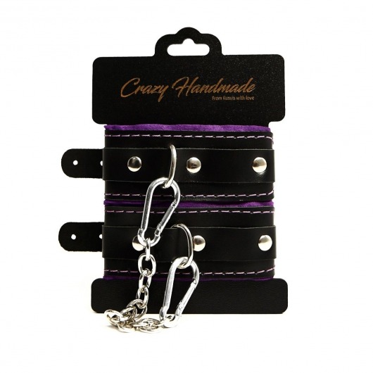 Черно-фиолетовые скругленные наручники с мягкой подкладкой - Crazy Handmade - купить с доставкой в Саратове