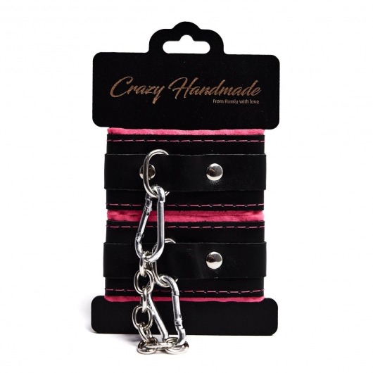 Черно-розовые скругленные наручники с мягкой подкладкой - Crazy Handmade - купить с доставкой в Саратове Черно-розовые скругленные наручники с мягкой подкладкой - Crazy Handmade - купить с доставкой в Саратове