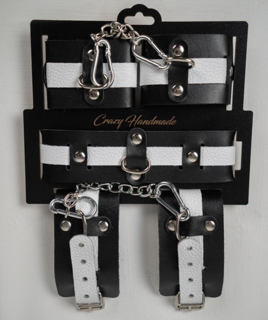 Набор фиксаторов из черной и белой натуральной кожи - Crazy Handmade - купить с доставкой в Саратове Набор фиксаторов из черной и белой натуральной кожи - Crazy Handmade - купить с доставкой в Саратове