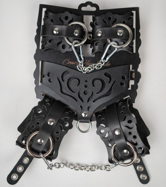 Черный ажурный кожаный набор фиксаций - Crazy Handmade - купить с доставкой в Саратове Черный ажурный кожаный набор фиксаций - Crazy Handmade - купить с доставкой в Саратове