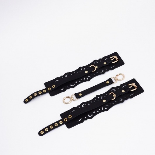 Черный кожаные оковы с узорами и золотистой фурнитурой - Crazy Handmade - купить с доставкой в Саратове