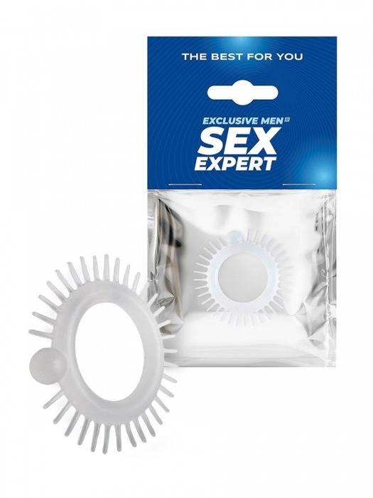 Эластичное эрекционное кольцо с шипиками и шариком - Sex Expert - в Саратове купить с доставкой