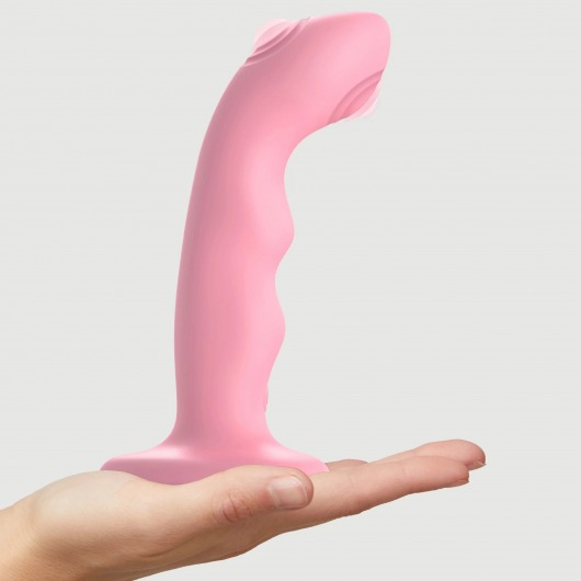 Розовая насадка-стимулятор Strap-On-Me Tapping Dildo Wave - Strap-on-me - купить с доставкой в Саратове
