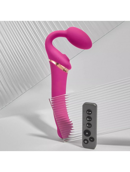 Ярко-розовый безремневой страпон Multi Orgasm Bendable Strap-On size XL с клиторальной стимуляцией - Strap-on-me - купить с доставкой в Саратове