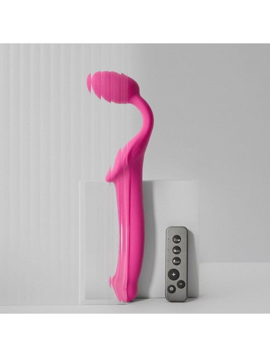 Ярко-розовый безремневой страпон Strap-on-me Vibrating Bendable Strap-On size L - Strap-on-me - купить с доставкой в Саратове