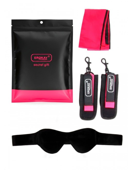 Черно-розовый эротический набор: маска, наручники и повязка - Erokay - купить с доставкой в Саратове