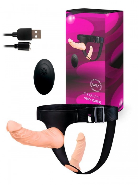 Женский страпон с 2 насадками, вибрацией и пультом ДУ - Erowoman-Eroman - купить с доставкой в Саратове