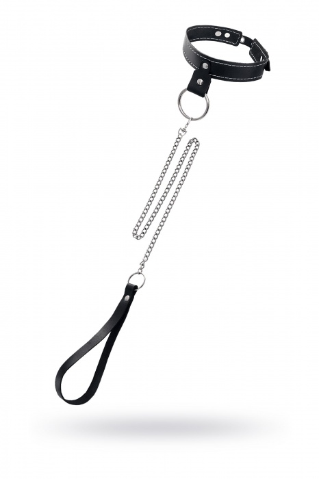 Черный узкий однослойный ошейник с серебристым поводком-цепочкой - Pecado - купить с доставкой в Саратове