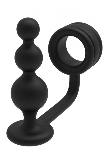Черное эрекционное кольцо с анальной елочкой Cockring With Beaded Anal Plug - Dream Toys - в Саратове купить с доставкой