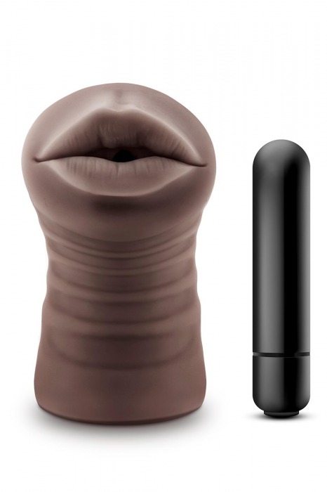 Коричневый мастурбатор-ротик Krystal Vibrating Masturbator - Blush Novelties - в Саратове купить с доставкой