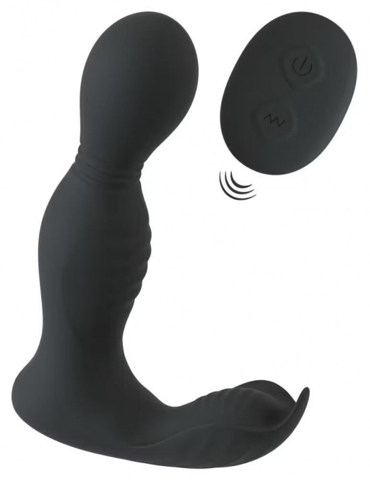 Черная анальная пробка с вибрацией, вращением и пультом ДУ RC Butt Plug with 2 Functions - Orion - в Саратове купить с доставкой