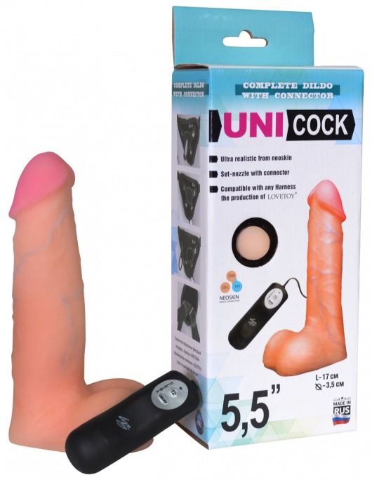 Фаллическая насадка Харнесс UNICOCK 5,5  с вибрацией - 17 см. - LOVETOY (А-Полимер) - купить с доставкой в Саратове