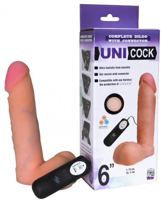 Фаллическая насадка Харнесс UNICOCK 6  с вибрацией - 18 см. - LOVETOY (А-Полимер) - купить с доставкой в Саратове