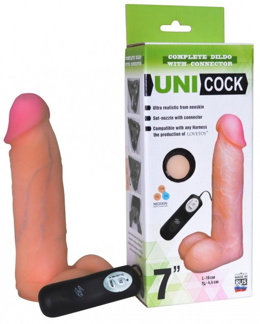 Фаллическая насадка Харнесс UNICOCK 7  с вибрацией - 19 см. - LOVETOY (А-Полимер) - купить с доставкой в Саратове