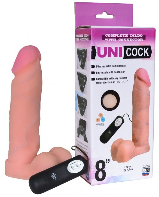 Фаллическая насадка Харнесс UNICOCK 8  с вибрацией - 20 см. - LOVETOY (А-Полимер) - купить с доставкой в Саратове