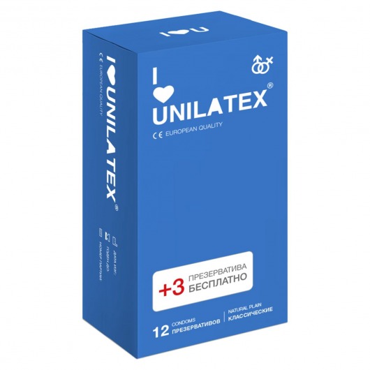 Классические презервативы Unilatex Natural Plain - 12 шт. + 3 шт. в подарок - Unilatex - купить с доставкой в Саратове