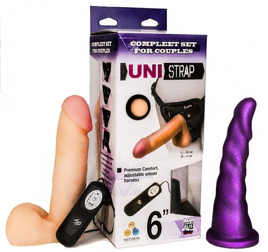 Вибрострапон с двумя насадками UniStrap - 18 и 18 см. - LOVETOY (А-Полимер) - купить с доставкой в Саратове