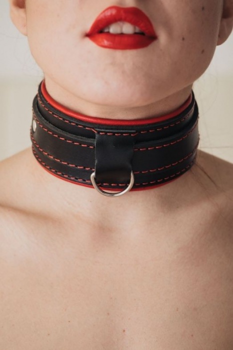 Ошейник с красным подкладом - БДСМ Арсенал - купить с доставкой в Саратове