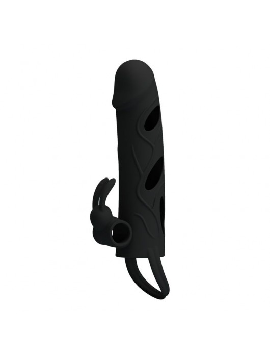 Чёрная насадка с клиторальным вибростимулятором и закрытой головкой - 14 см. - Baile - в Саратове купить с доставкой