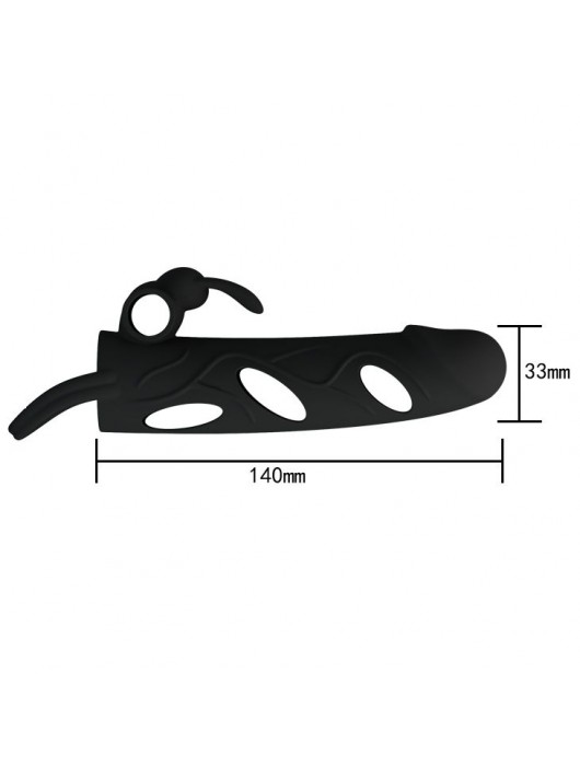 Чёрная насадка с клиторальным вибростимулятором и закрытой головкой - 14 см. - Baile - в Саратове купить с доставкой