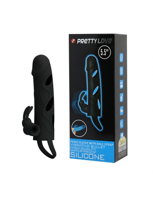 Чёрная насадка с клиторальным вибростимулятором и закрытой головкой - 14 см. - Baile - в Саратове купить с доставкой