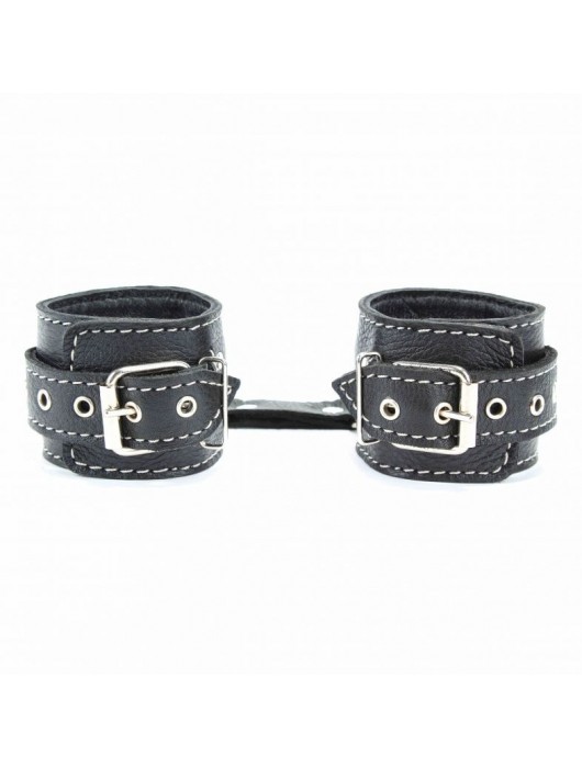 Чёрные кожаные наручники с крупной строчкой - БДСМ Арсенал - купить с доставкой в Саратове