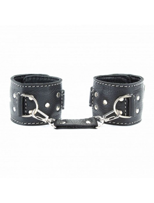 Чёрные кожаные наручники с крупной строчкой - БДСМ Арсенал - купить с доставкой в Саратове