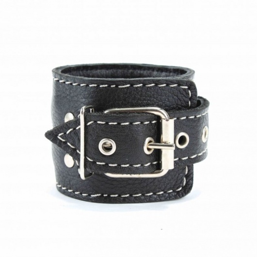 Чёрные кожаные оковы с крупной строчкой - БДСМ Арсенал - купить с доставкой в Саратове