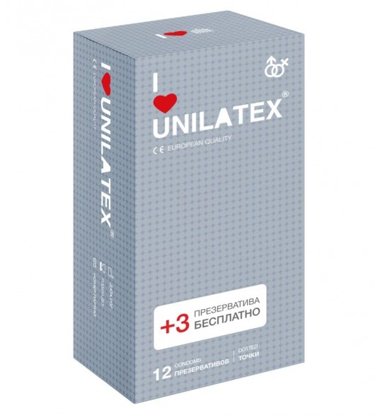 Презервативы с точками Unilatex Dotted - 12 шт. + 3 шт. в подарок - Unilatex - купить с доставкой в Саратове