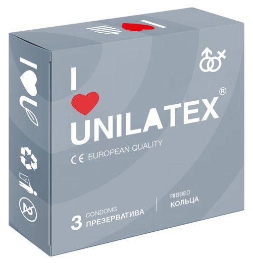 Презервативы с рёбрами Unilatex Ribbed - 3 шт. - Unilatex - купить с доставкой в Саратове