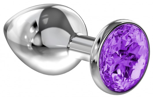 Малая серебристая анальная пробка Diamond Purple Sparkle Small с фиолетовым кристаллом - 7 см. - Lola Games - купить с доставкой в Саратове