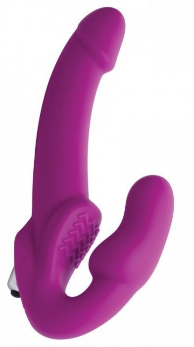 Ярко-розовый безремневой вибрострапон Evoke Vibrating Strapless Silicone Strap-on Dildo - XR Brands - купить с доставкой в Саратове