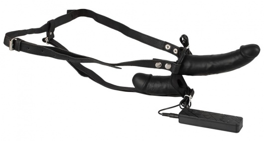 Чёрный вибрострапон с вагинальной пробкой Double Thruster - 17 см. - NMC - купить с доставкой в Саратове