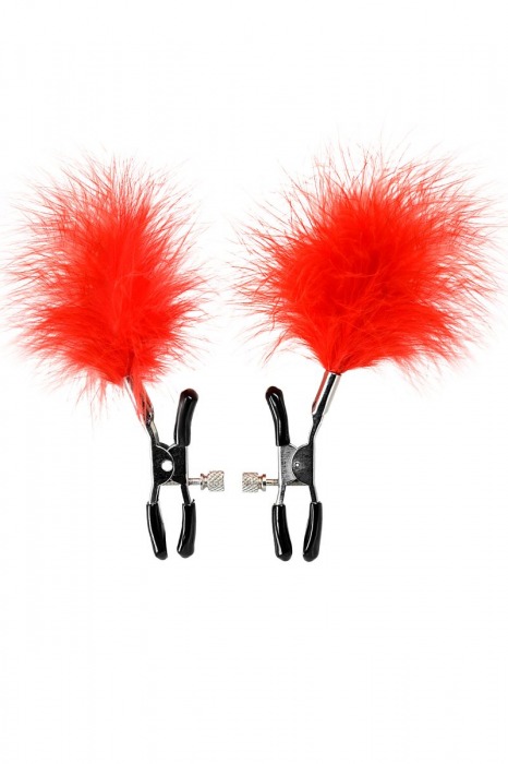 Зажимы для сосков с красным пухом Theatre - ToyFa - купить с доставкой в Саратове