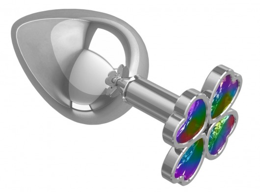 Серебристая анальная пробка-клевер с радужным кристаллом - 9,5 см. - Джага-Джага - купить с доставкой в Саратове