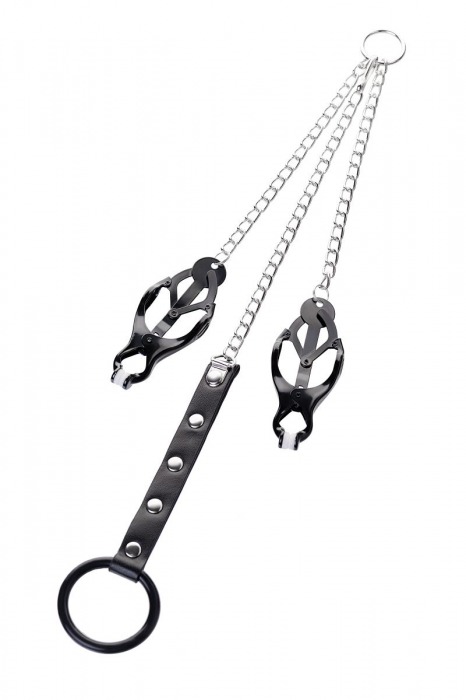 Черно-серебристые зажимы для сосков с кольцом для пениса TOYFA Metal - ToyFa - купить с доставкой в Саратове