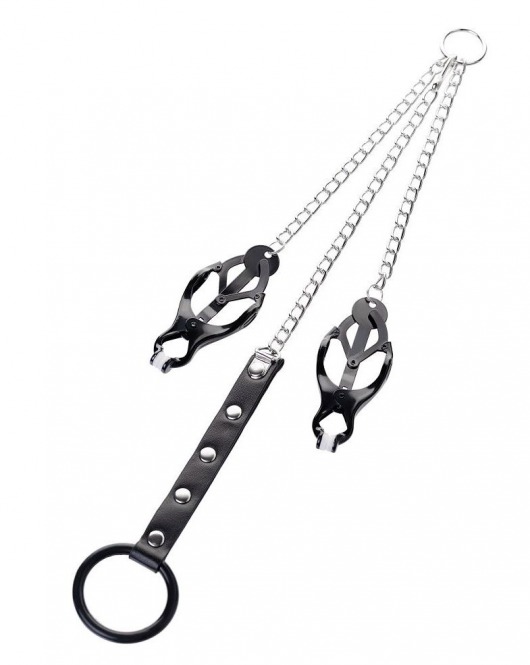 Черно-серебристые зажимы для сосков с кольцом для пениса TOYFA Metal - ToyFa - купить с доставкой в Саратове